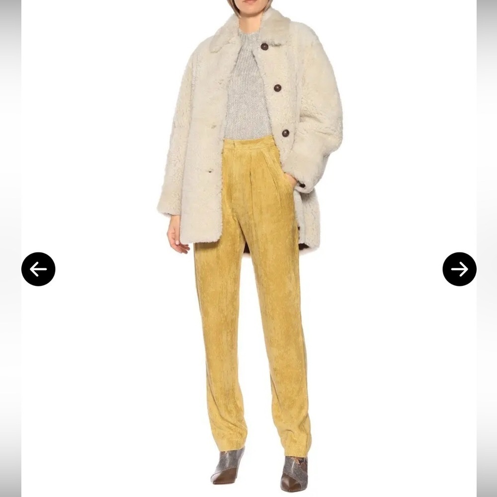 Isabel Marant Fany High Rise Straight Gold Yellow Textured Velvet Pants | 2